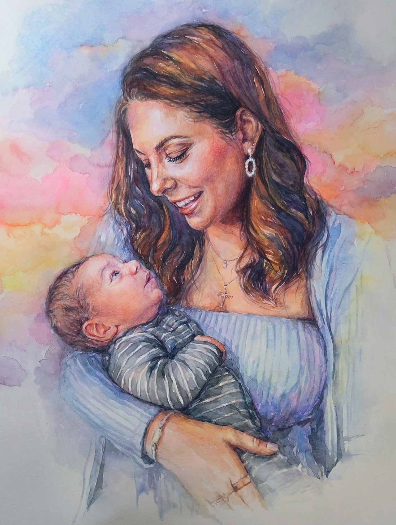 Mother and child — watercolour portrait by Victoria Rose